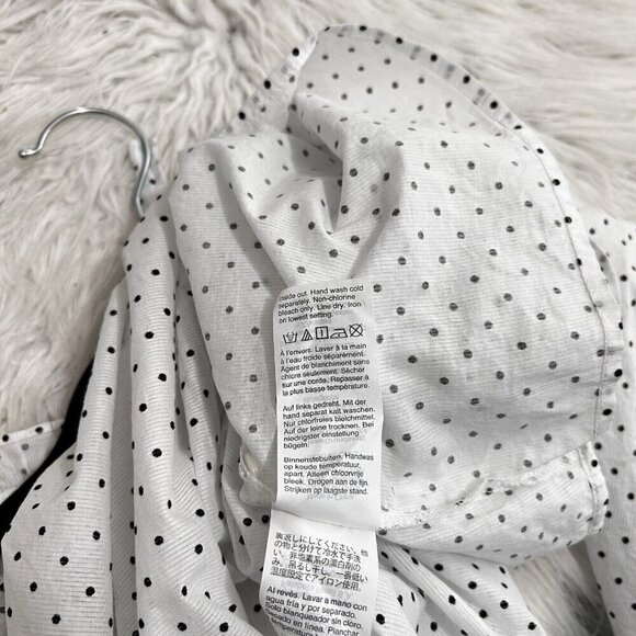 MADEWELL Women’s Mock Neck Ruffle Top in Flocked Dot White Black Polka Dot Sz S - Picture 10 of 11